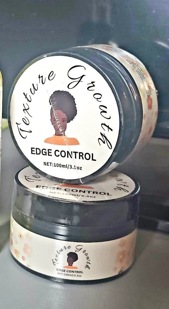 Texture Growth Edge Control jars, stacked, lids showing the label